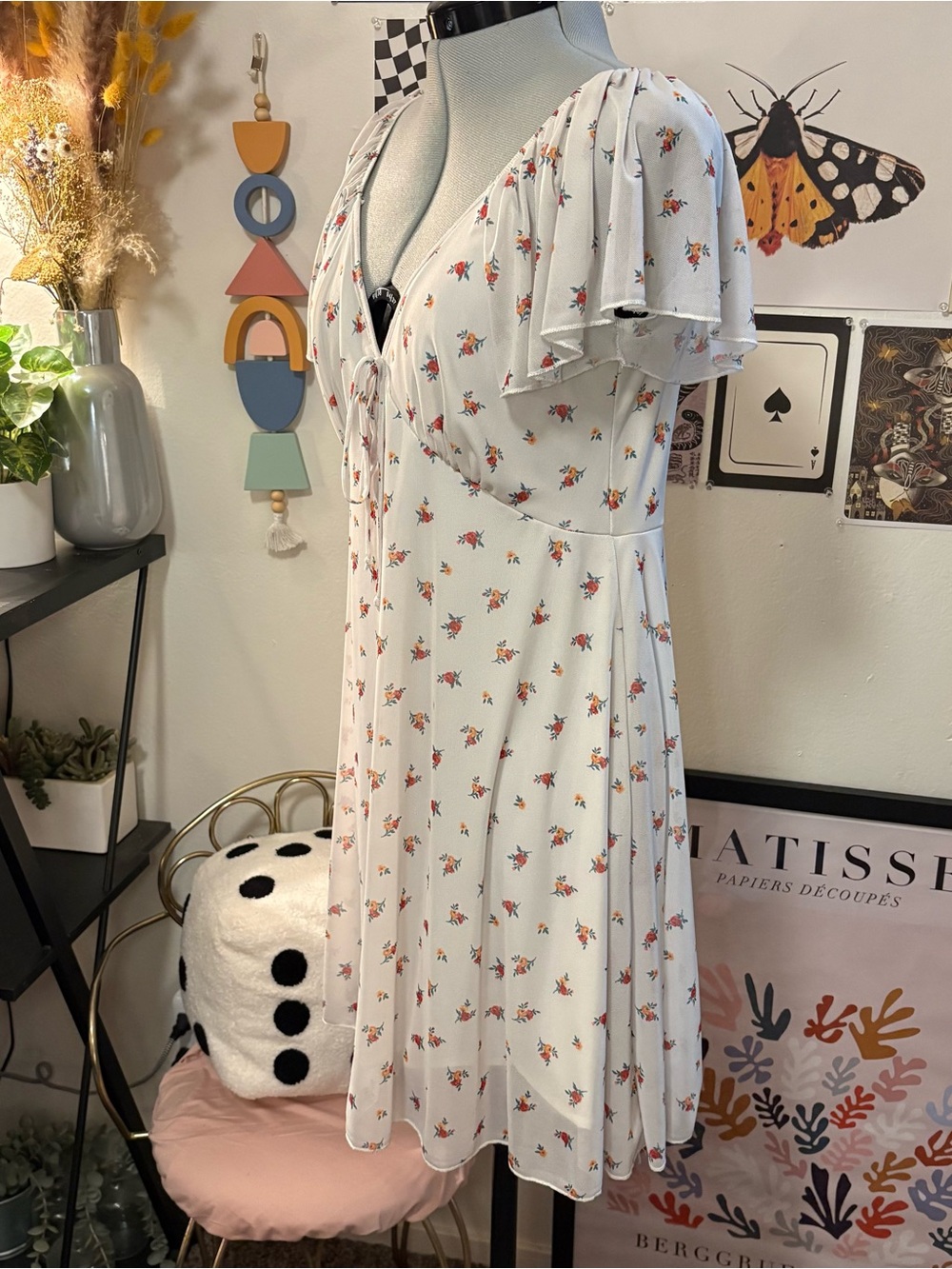 See You Monday Floral Flutter Sleeve Mini Dress Size XL Cottagecore - Picture 3 of 6
